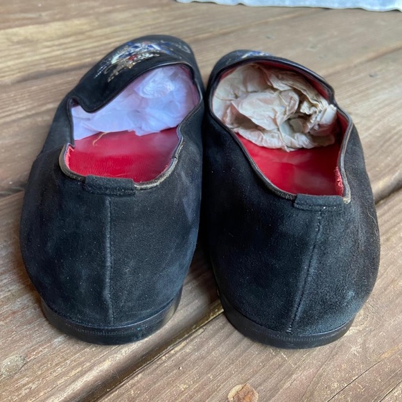 Cesare Paciotti Black Suede Embroidered Crest Smoking Slippers Loafers Men's 8 - Picture 6 of 10